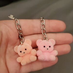 Fuzzy Pink Bear Dangly Earrings